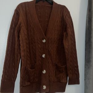 Long Sleeve Cable Knit Button Cardigan Sweater Open Front W/ Pockets